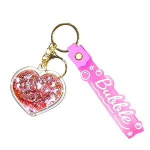 Pink Heart Keychain with Glitter by